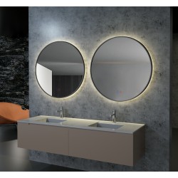 Miroir rond à led rétro-éclairé Anti-buée Mod. Fun noir mat