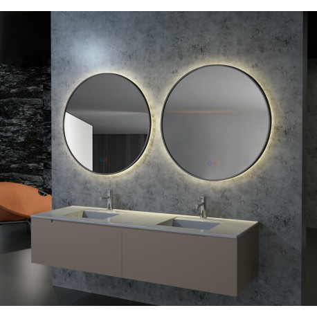Miroir rond à led rétro-éclairé Anti-buée Mod. Fun noir mat