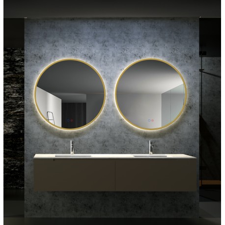 Miroir rond à led rétro-éclairé Anti-buée Mod. Fun Or Brassé