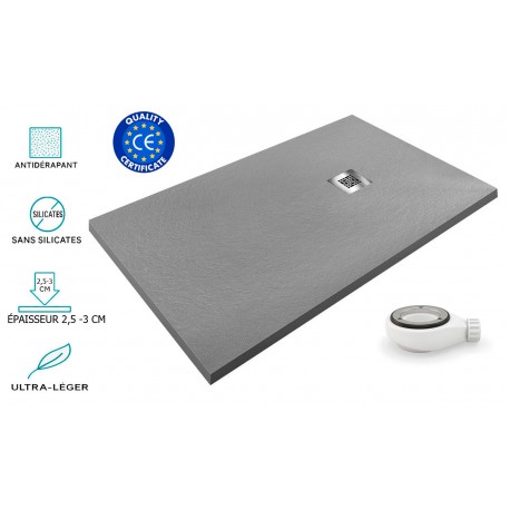 Receveur de douche extra plat AIRSTONE ECO gris foncé RAL 7037 + Bonde